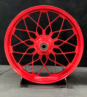 We manufacture premium quality forged motorcycle wheels rims for MV AGUSTA in any design, size, color.
Wheel sizes (motorcycle spec):
Front: 3.5 x 17
Rear: 5.5 x 17
Weight:
Front: 4.25 kg (9.37 lbs)
Rear: 4.9 kg (10.8 lbs)
Finishing Gloss Red
Forza Performance Group engineers and manufactures each forged motorcycle wheel individually per order. This ensures precise fitment, uncompromised strength, and unique styling. Whether for racing, touring, or daily use — our wheels are built for both performa