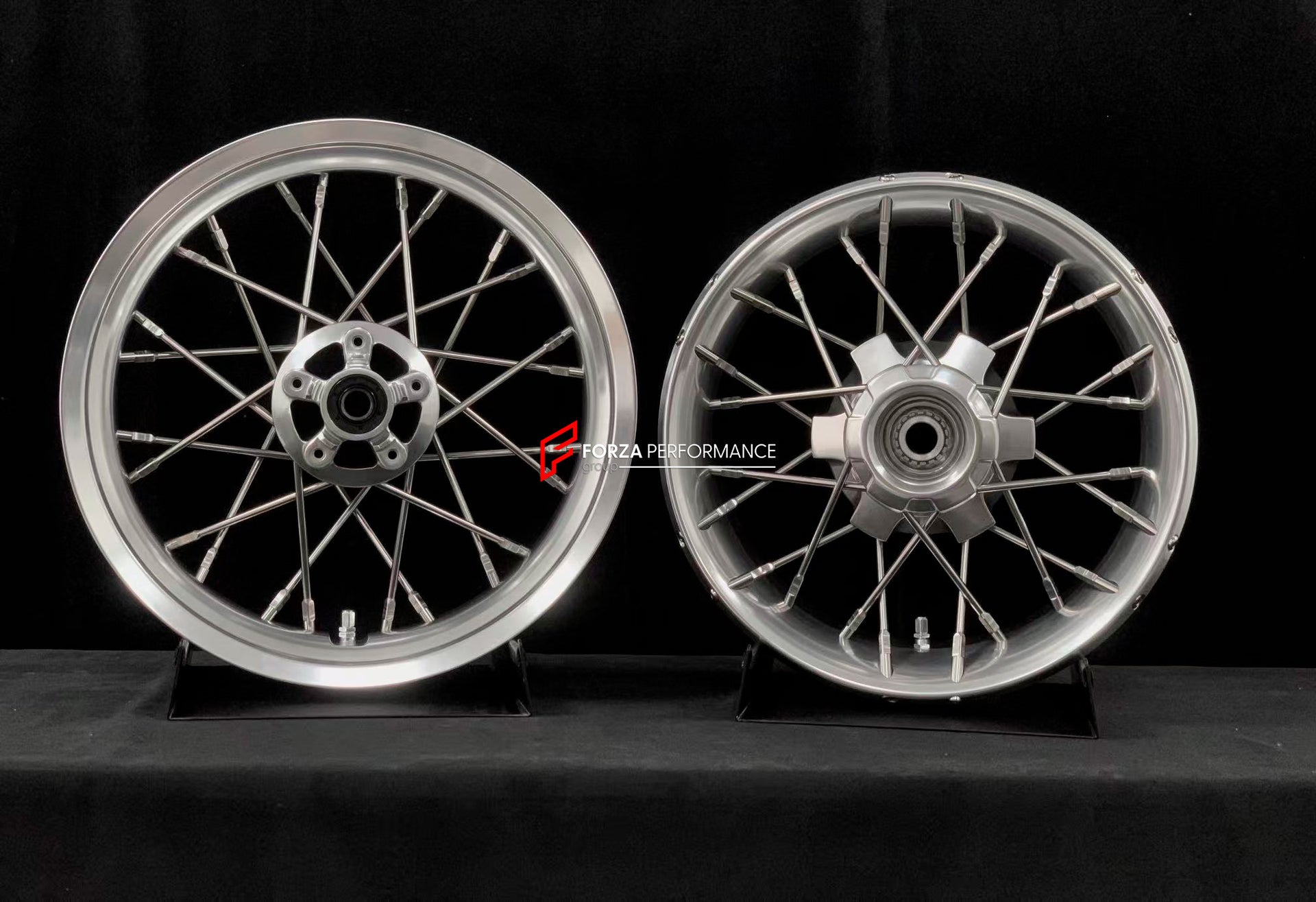 We manufacture premium quality forged motorcycle wheels rims for TRIUMPH in any design, size, color.
Wheel sizes (motorcycle spec):
Front: 3.5 x 17
Rear: 7.5 x 16
Weight:
Front: 6.95 kg (15.32 lbs)
Rear: 10.7 kg (23.59 lbs)
Finishing: Gloss Silver
Forza Performance Group engineers and manufactures each forged motorcycle wheel individually per order. This ensures precise fitment, uncompromised strength, and unique styling. Whether for racing, touring, or daily use — our wheels are built for both per