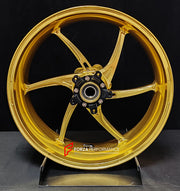 We manufacture premium quality forged motorcycle wheels rims for QJMOTOR in any design, size, color.
Wheel sizes (motorcycle spec):
Front: 3.5 x 17
Rear: 6 x 17
Weight:
Front: 3.9 kg (8.6 lbs)
Rear: 4.95 kg (10.91 lbs)
Finishing: Satin Gold
Forza Performance Group engineers and manufactures each forged motorcycle wheel individually per order. This ensures precise fitment, uncompromised strength, and unique styling. Whether for racing, touring, or daily use — our wheels are built for both performanc