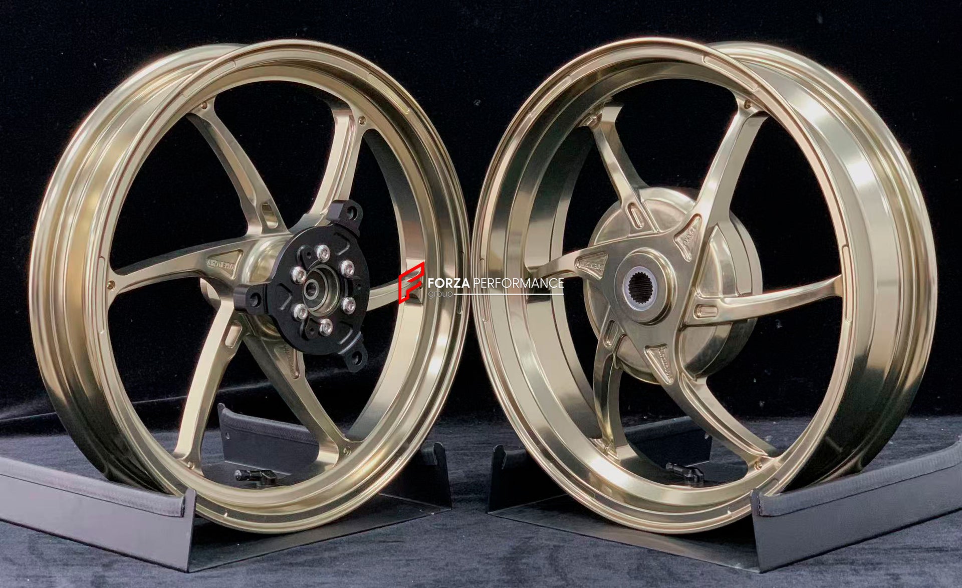 We manufacture premium quality forged motorcycle wheels rims for YAMAHA in any design, size, color.
Wheel sizes (motorcycle spec):
Front: 2.5 x 14
Rear: 3.5 x 14
Weight:
Front: 2.7 kg (5.95 lbs)
Rear: 2.85 kg (6.28 lbs)
Finishing: Gloss Bronze
Forza Performance Group engineers and manufactures each forged motorcycle wheel individually per order. This ensures precise fitment, uncompromised strength, and unique styling. Whether for racing, touring, or daily use — our wheels are built for both perform