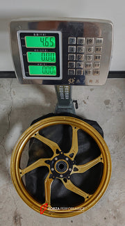We manufacture premium quality forged motorcycle wheels rims for SUZUKI HAYABUSA in any design, size, color.
Wheel sizes (motorcycle spec):
Front: 3.5 x 17
Rear: 6 x 17
Weight:
Front: 4.65 kg (10.25 lbs)
Rear: 5.4 kg (11.9 lbs)
Finishing: Gloss Gold
Forza Performance Group engineers and manufactures each forged motorcycle wheel individually per order. This ensures precise fitment, uncompromised strength, and unique styling. Whether for racing, touring, or daily use — our wheels are built for both p