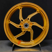 We manufacture premium quality forged motorcycle wheels rims for SUZUKI HAYABUSA in any design, size, color.
Wheel sizes (motorcycle spec):
Front: 3.5 x 17
Rear: 6 x 17
Weight:
Front: 4.65 kg (10.25 lbs)
Rear: 5.4 kg (11.9 lbs)
Finishing: Gloss Gold
Forza Performance Group engineers and manufactures each forged motorcycle wheel individually per order. This ensures precise fitment, uncompromised strength, and unique styling. Whether for racing, touring, or daily use — our wheels are built for both p