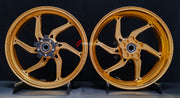 We manufacture premium quality forged motorcycle wheels rims for SUZUKI HAYABUSA in any design, size, color.
Wheel sizes (motorcycle spec):
Front: 3.5 x 17
Rear: 6 x 17
Weight:
Front: 4.65 kg (10.25 lbs)
Rear: 5.4 kg (11.9 lbs)
Finishing: Gloss Gold
Forza Performance Group engineers and manufactures each forged motorcycle wheel individually per order. This ensures precise fitment, uncompromised strength, and unique styling. Whether for racing, touring, or daily use — our wheels are built for both p