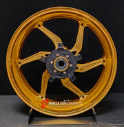 We manufacture premium quality forged motorcycle wheels rims for SUZUKI HAYABUSA in any design, size, color.
Wheel sizes (motorcycle spec):
Front: 3.5 x 17
Rear: 6 x 17
Weight:
Front: 4.65 kg (10.25 lbs)
Rear: 5.4 kg (11.9 lbs)
Finishing: Gloss Gold
Forza Performance Group engineers and manufactures each forged motorcycle wheel individually per order. This ensures precise fitment, uncompromised strength, and unique styling. Whether for racing, touring, or daily use — our wheels are built for both p