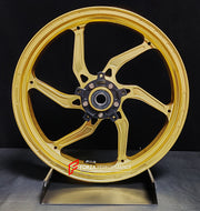We manufacture premium quality forged motorcycle wheels rims for SUZUKI HAYABUSA in any design, size, color.
Wheel sizes (motorcycle spec):
Front: 3.5 x 17
Rear: 6 x 17
Weight:
Front: 4.65 kg (10.25 lbs)
Rear: 5.4 kg (11.9 lbs)
Finishing: Satin Gold
Forza Performance Group engineers and manufactures each forged motorcycle wheel individually per order. This ensures precise fitment, uncompromised strength, and unique styling. Whether for racing, touring, or daily use — our wheels are built for both p