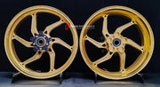 We manufacture premium quality forged motorcycle wheels rims for SUZUKI HAYABUSA in any design, size, color.
Wheel sizes (motorcycle spec):
Front: 3.5 x 17
Rear: 6 x 17
Weight:
Front: 4.65 kg (10.25 lbs)
Rear: 5.4 kg (11.9 lbs)
Finishing: Satin Gold
Forza Performance Group engineers and manufactures each forged motorcycle wheel individually per order. This ensures precise fitment, uncompromised strength, and unique styling. Whether for racing, touring, or daily use — our wheels are built for both p