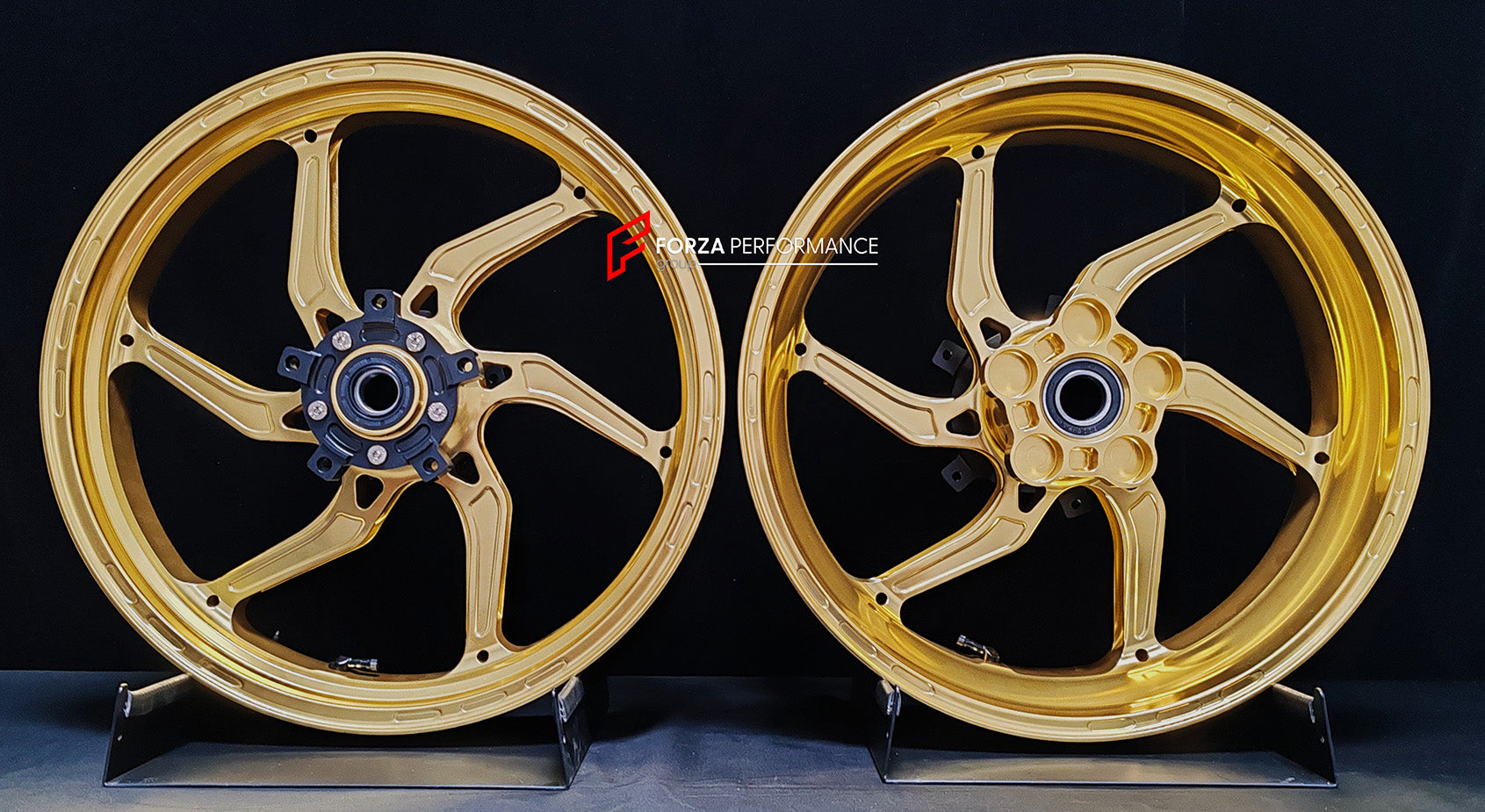 We manufacture premium quality forged motorcycle wheels rims for SUZUKI HAYABUSA in any design, size, color.
Wheel sizes (motorcycle spec):
Front: 3.5 x 17
Rear: 6 x 17
Weight:
Front: 4.65 kg (10.25 lbs)
Rear: 5.4 kg (11.9 lbs)
Finishing: Satin Gold
Forza Performance Group engineers and manufactures each forged motorcycle wheel individually per order. This ensures precise fitment, uncompromised strength, and unique styling. Whether for racing, touring, or daily use — our wheels are built for both p