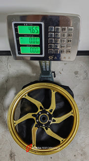 We manufacture premium quality forged motorcycle wheels rims for SUZUKI HAYABUSA in any design, size, color.
Wheel sizes (motorcycle spec):
Front: 3.5 x 17
Rear: 6 x 17
Weight:
Front: 4.65 kg (10.25 lbs)
Rear: 5.4 kg (11.9 lbs)
Finishing: Satin Gold
Forza Performance Group engineers and manufactures each forged motorcycle wheel individually per order. This ensures precise fitment, uncompromised strength, and unique styling. Whether for racing, touring, or daily use — our wheels are built for both p