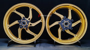We manufacture premium quality forged motorcycle wheels rims for SUZUKI HAYABUSA in any design, size, color.
Wheel sizes (motorcycle spec):
Front: 3.5 x 17
Rear: 6 x 17
Weight:
Front: 4.65 kg (10.25 lbs)
Rear: 5.4 kg (11.9 lbs)
Finishing: Satin Gold
Forza Performance Group engineers and manufactures each forged motorcycle wheel individually per order. This ensures precise fitment, uncompromised strength, and unique styling. Whether for racing, touring, or daily use — our wheels are built for both p