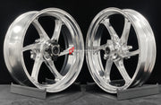 We manufacture premium quality forged motorcycle wheels rims for TRIUMPH in any design, size, color.
Wheel sizes (motorcycle spec):
Front: 3.5 x 17
Rear: 5.5 x 17
Weight:
Front: 3.95 kg (8.7 lbs)
Rear: 4.8 kg (10.58 lbs)
Finishing: Gloss Silver
Forza Performance Group engineers and manufactures each forged motorcycle wheel individually per order. This ensures precise fitment, uncompromised strength, and unique styling. Whether for racing, touring, or daily use — our wheels are built for both perfor