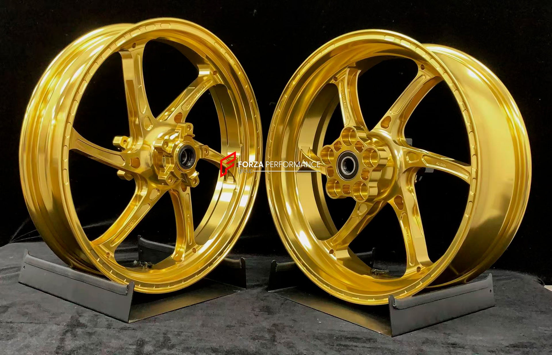 We manufacture premium quality forged motorcycle wheels rims for TRIUMPH in any design, size, color.
Wheel sizes (motorcycle spec):
Front: 3.5 x 17
Rear: 5.5 x 17
Weight:
Front: 3.9 kg (8.6 lbs)
Rear: 4.8 kg (10.58 lbs)
Finishing: Gloss Black
Forza Performance Group engineers and manufactures each forged motorcycle wheel individually per order. This ensures precise fitment, uncompromised strength, and unique styling. Whether for racing, touring, or daily use — our wheels are built for both performa