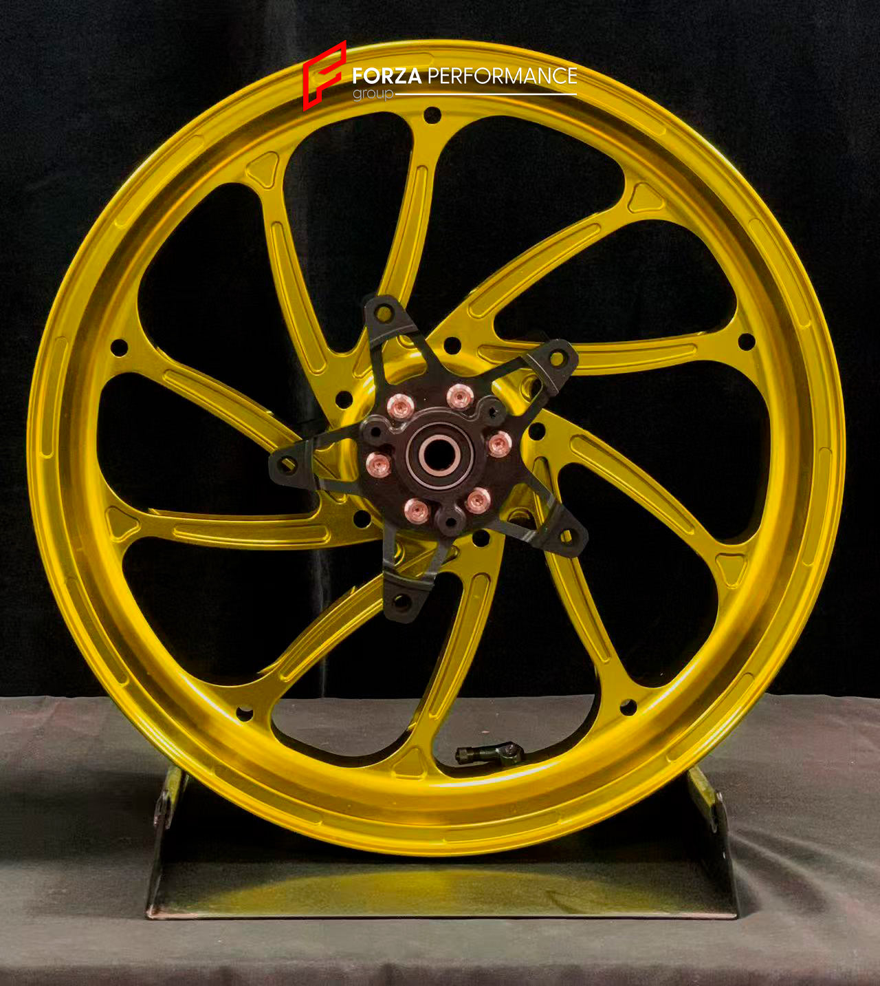 We manufacture premium quality forged motorcycle wheels rims for YAMAHA in any design, size, color.
Wheel sizes (motorcycle spec):
Front: 3.5 x 15
Rear: 4 x 14
Weight:
Front: 3.95 kg (8.71 lbs)
Rear: 3.8 kg (8.38 lbs)
Finishing: Gloss Gold
Forza Performance Group engineers and manufactures each forged motorcycle wheel individually per order. This ensures precise fitment, uncompromised strength, and unique styling. Whether for racing, touring, or daily use — our wheels are built for both performance