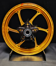 We manufacture premium quality forged motorcycle wheels rims for YAMAHA in any design, size, color.
Wheel sizes (motorcycle spec):
Front: 3.5 x 15
Rear: 4.5 x 15
Weight:
Front: 3.6 kg (7.94 lbs)
Rear: 4.75 kg (10.47 lbs)
Finishing: Gloss Gold
Forza Performance Group engineers and manufactures each forged motorcycle wheel individually per order. This ensures precise fitment, uncompromised strength, and unique styling. Whether for racing, touring, or daily use — our wheels are built for both performa