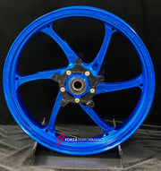 We manufacture premium quality forged motorcycle wheels rims for YAMAHA in any design, size, color.
Wheel sizes (motorcycle spec):
Front: 3.5 x 17
Rear: 5.5 x 17
Weight:
Front: 4.15 kg (9.15 lbs)
Rear: 4.75 kg (10.47 lbs)
Finishing: Gloss Blue
Forza Performance Group engineers and manufactures each forged motorcycle wheel individually per order. This ensures precise fitment, uncompromised strength, and unique styling. Whether for racing, touring, or daily use — our wheels are built for both perform