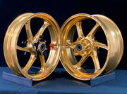 We manufacture premium quality forged motorcycle wheels rims for YAMAHA in any design, size, color.
Wheel sizes (motorcycle spec):
Front: 3.5 x 17
Rear: 6 x 17
Weight:
Front: 3.95 kg (8.7 lbs)
Rear: 4.9 kg (10.8 lbs)
Finishing: Gloss Gold
Forza Performance Group engineers and manufactures each forged motorcycle wheel individually per order. This ensures precise fitment, uncompromised strength, and unique styling. Whether for racing, touring, or daily use — our wheels are built for both performance a