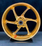 We manufacture premium quality forged motorcycle wheels rims for YAMAHA in any design, size, color.
Wheel sizes (motorcycle spec):
Front: 3.5 x 17
Rear: 6 x 17
Weight:
Front: 3.95 kg (8.7 lbs)
Rear: 4.9 kg (10.8 lbs)
Finishing: Gloss Gold
Forza Performance Group engineers and manufactures each forged motorcycle wheel individually per order. This ensures precise fitment, uncompromised strength, and unique styling. Whether for racing, touring, or daily use — our wheels are built for both performance a