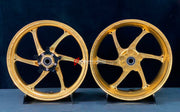 We manufacture premium quality forged motorcycle wheels rims for YAMAHA in any design, size, color.
Wheel sizes (motorcycle spec):
Front: 3.5 x 17
Rear: 6 x 17
Weight:
Front: 3.95 kg (8.7 lbs)
Rear: 4.9 kg (10.8 lbs)
Finishing: Gloss Gold
Forza Performance Group engineers and manufactures each forged motorcycle wheel individually per order. This ensures precise fitment, uncompromised strength, and unique styling. Whether for racing, touring, or daily use — our wheels are built for both performance a