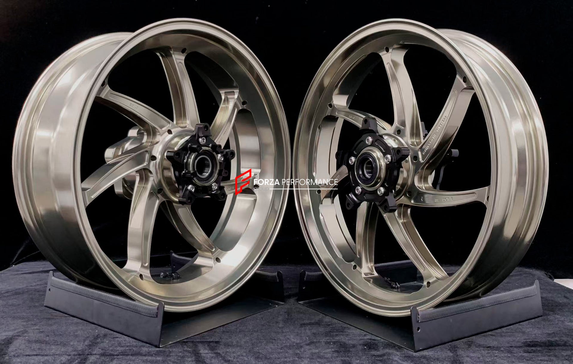 We manufacture premium quality forged motorcycle wheels rims for YAMAHA in any design, size, color.
Wheel sizes (motorcycle spec):
Front: 3.5 x 17
Rear: 5.5 x 17
Weight:
Front: 4.25 kg (9.37 lbs)
Rear: 4.9 kg (10.8 lbs)
Finishing: Gloss Titanium
Forza Performance Group engineers and manufactures each forged motorcycle wheel individually per order. This ensures precise fitment, uncompromised strength, and unique styling. Whether for racing, touring, or daily use — our wheels are built for both perfo