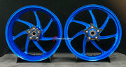 We manufacture premium quality forged motorcycle wheels rims for YAMAHA in any design, size, color.
Wheel sizes (motorcycle spec):
Front: 3.5 x 17
Rear: 6 x 17
Weight:
Front: 4.3 kg (9.48 lbs)
Rear 4.9 kg (10.8 lbs)
Finishing: Gloss Blue
Forza Performance Group engineers and manufactures each forged motorcycle wheel individually per order. This ensures precise fitment, uncompromised strength, and unique styling. Whether for racing, touring, or daily use — our wheels are built for both performance a