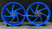 We manufacture premium quality forged motorcycle wheels rims for YAMAHA in any design, size, color.
Wheel sizes (motorcycle spec):
Front: 3.5 x 17
Rear: 6 x 17
Weight:
Front: 4.3 kg (9.48 lbs)
Rear 4.9 kg (10.8 lbs)
Finishing: Gloss Blue
Forza Performance Group engineers and manufactures each forged motorcycle wheel individually per order. This ensures precise fitment, uncompromised strength, and unique styling. Whether for racing, touring, or daily use — our wheels are built for both performance a