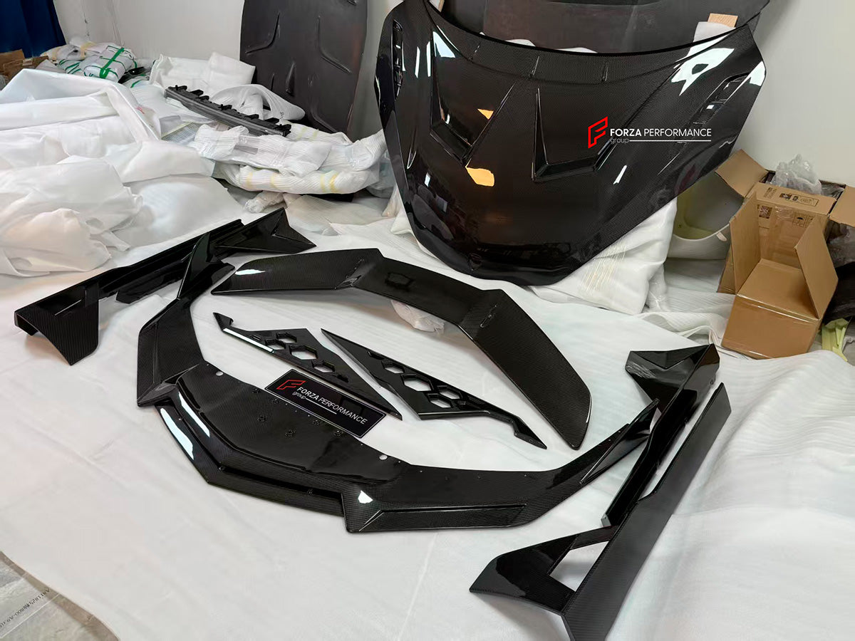 DRY CARBON BODY KIT for LAMBORGHINI REVUELTO 2023+
Set includes:
Front Lip
Side Skirts
Engine Cover
Rear Spoiler
Rear Diffuser
Material: Dry Carbon
NOTE: Professional installation is required.