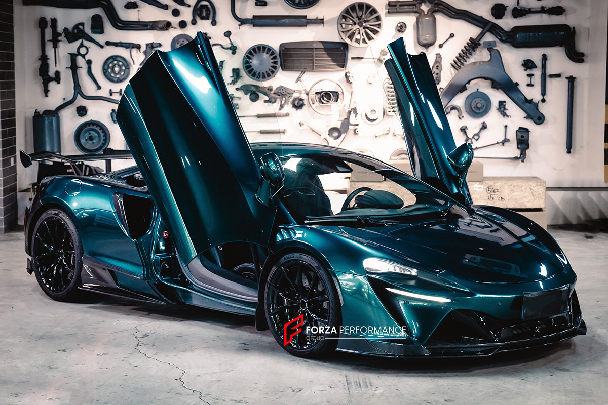 DRY CARBON BODY KIT for MCLAREN ARTURA
Set includes:
Front Lip
Side Skirts
Rear Diffuser
Rear Side Splitters
Rear GT Wing Spoiler
Material: Dry Carbon
Note: Professional installation is required