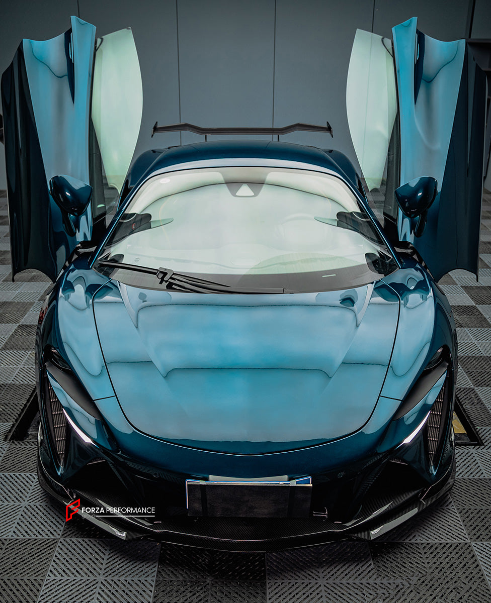 DRY CARBON BODY KIT for MCLAREN ARTURA
Set includes:
Front Lip
Side Skirts
Rear Diffuser
Rear Side Splitters
Rear GT Wing Spoiler
Material: Dry Carbon
Note: Professional installation is required