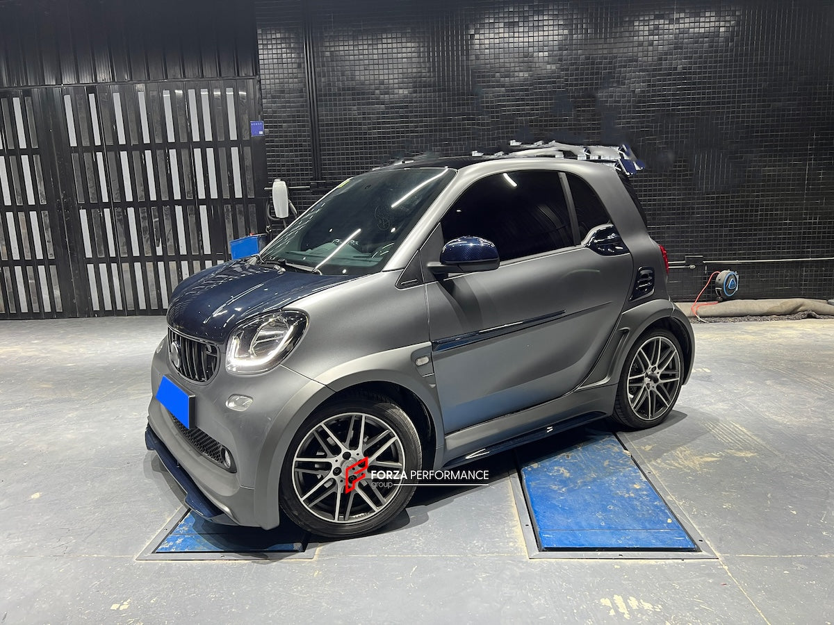 DRY CARBON BODY KIT for SMART FORTWO III W453 2014 - 2022  Set includes:  Front Hood/Bonnet Front Lip Mirror Covers Side Skirts Door Knobs Door Add-ons Rear Spoiler Rear Diffuser