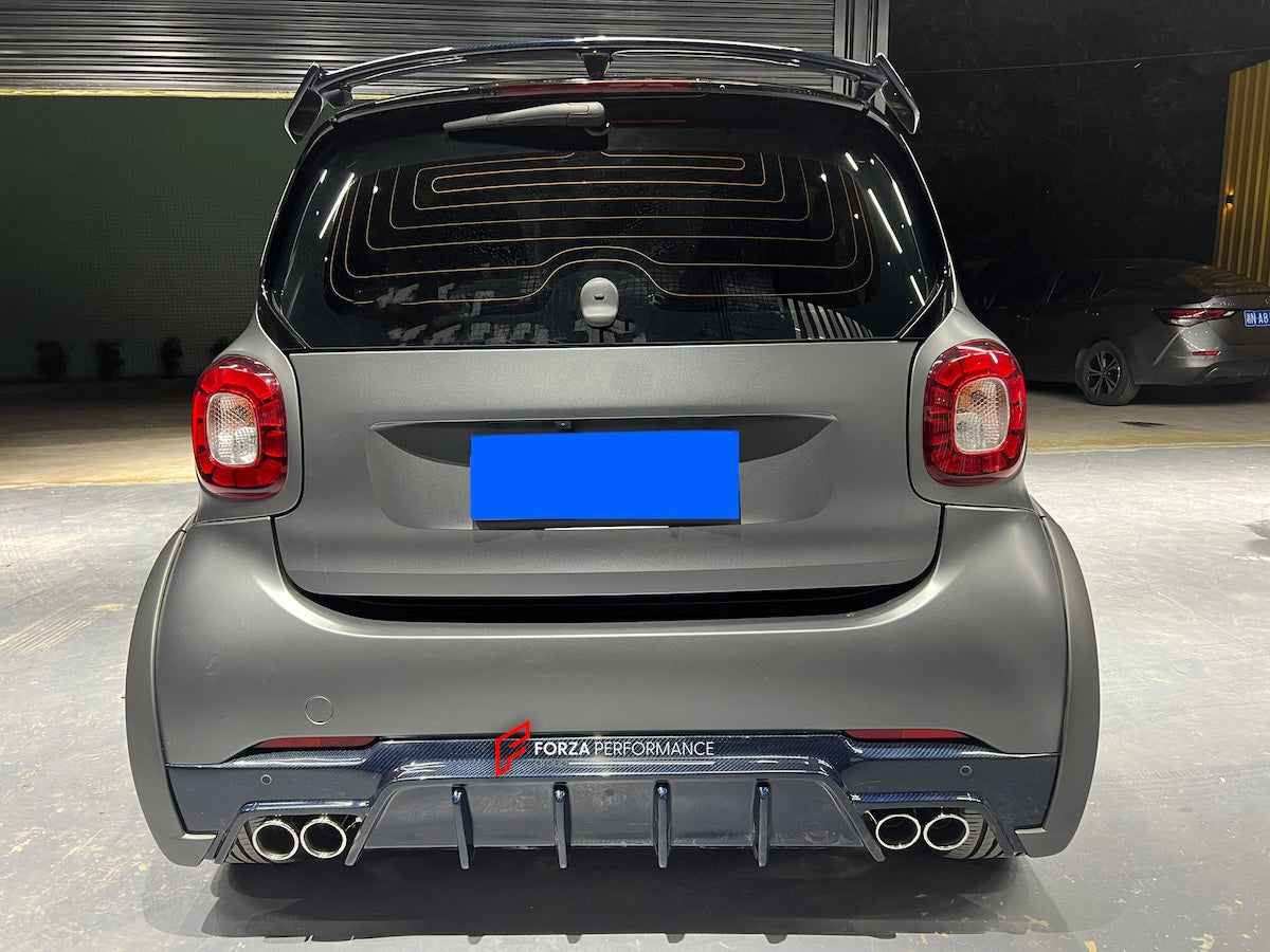 DRY CARBON BODY KIT for SMART FORTWO III W453 2014 - 2022  Set includes:  Front Hood/Bonnet Front Lip Mirror Covers Side Skirts Door Knobs Door Add-ons Rear Spoiler Rear Diffuser