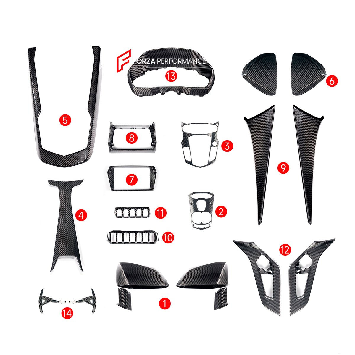F SPORT 内装パーツ ブラック/シルバー DRY CARBON INTERIOR KIT for LAMBORGHINI AVENTADOR LP700 LP700-4 ROADST
