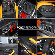 DRY CARBON INTERIOR TRIM KIT COVERS for LAMBORGHINI URUS 2018+  Set includes:  Dashboard Trim Cover Center Console Trim Cover 2x Front Door Trim Covers 2x Rear Door Trim Covers