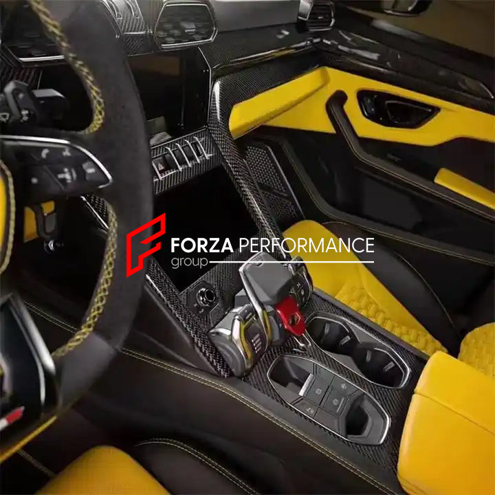 DRY CARBON INTERIOR TRIM KIT COVERS for LAMBORGHINI URUS 2018+  Set includes:  Dashboard Trim Cover Center Console Trim Cover 2x Front Door Trim Covers 2x Rear Door Trim Covers
