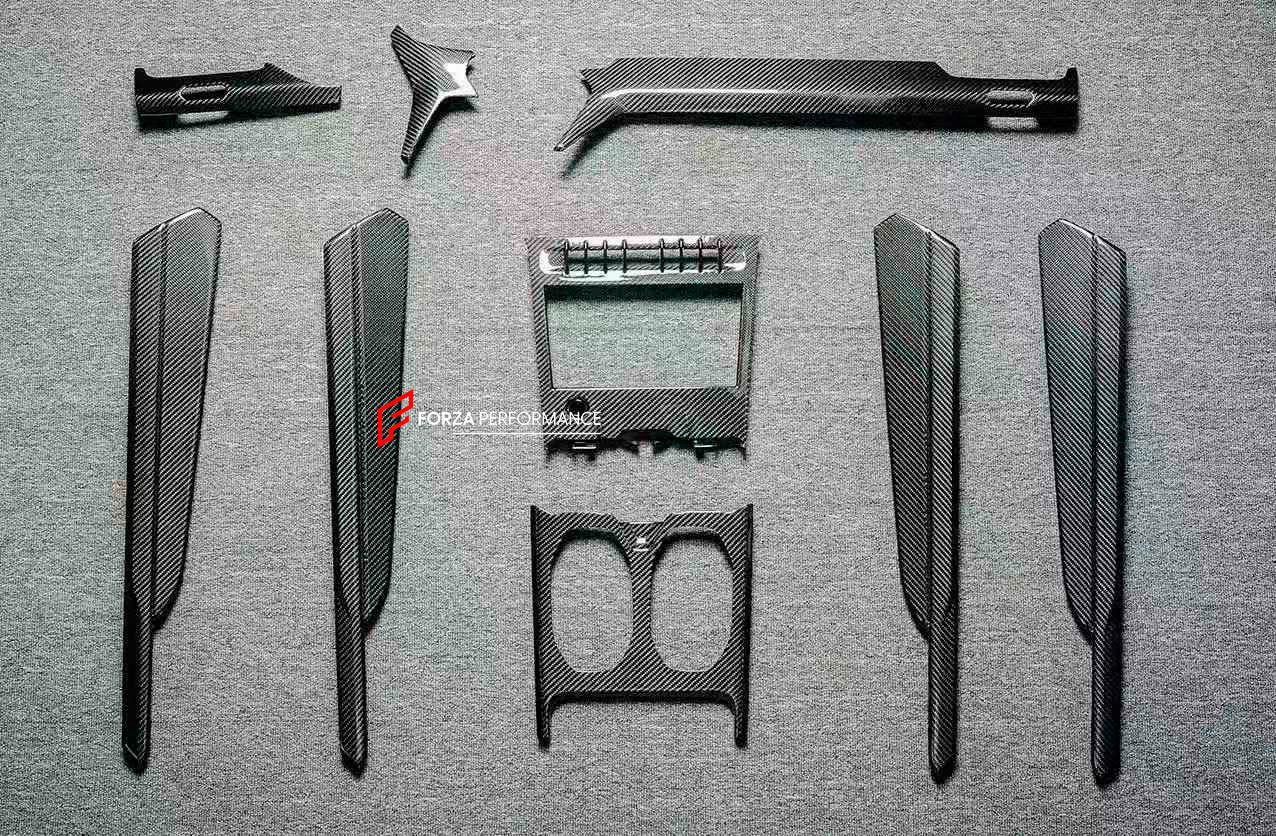 DRY CARBON INTERIOR TRIM KIT COVERS for LAMBORGHINI URUS | S | SE | PERFORMANTE | ST-X 2023+
Set includes:
Dashboard Trims
Center Console Box Trim
Gear Shift Cup Frame Trim
Rear Seats Replacement Covers
Steering Wheel Trims
Door Trims
Rear Cup Holder Trim
Side Mirror Replacement Covers