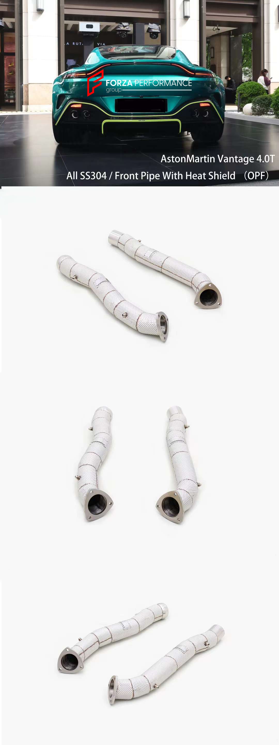 EXHAUST CATLESS CATTED 100/200/300 CELLS DOWNPIPE for ASTON MARTIN DB11/VANTAGE 4.0 M177 2016+