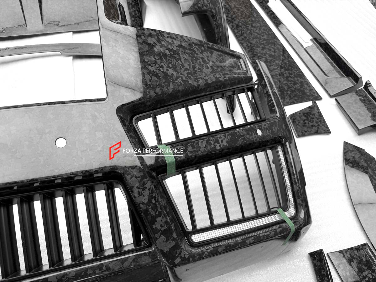 FORGED CARBON CONVERSION BODY KIT for ROLLS-ROYCE CULLINAN SERIES 1 2018 - 2025 upgrade to SERIES 2 FACELIFT
Set includes:
Front Lip
Front Bumper
Front Bumper Meshes
Headlights
Front Grille Frame
Hood / Bonnet
Front Fenders
Fenders Flares
Door Covers
Side Skirts
Roof Spoiler
D-Pillar Panel
Rear Trunk Spoiler
Rear Panel
Rear Bumper
Rear Diffuser
Exhaust Tips
Exhaust Mufflers
Material: Dry Carbon