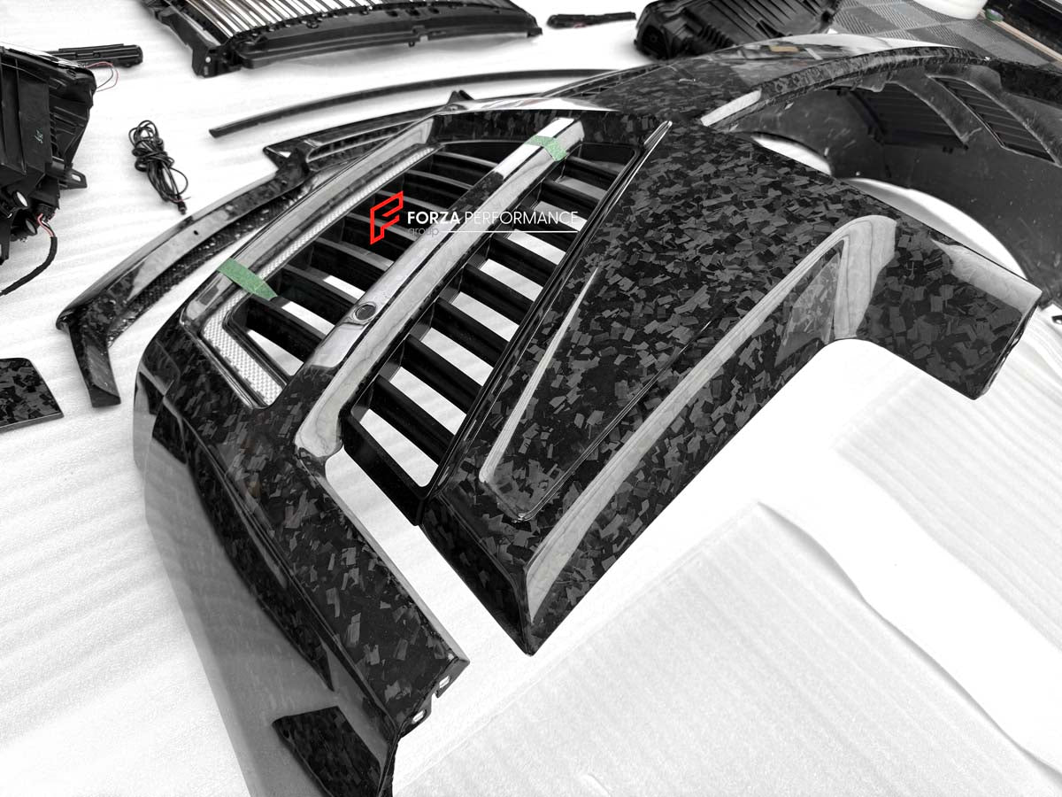 FORGED CARBON CONVERSION BODY KIT for ROLLS-ROYCE CULLINAN SERIES 1 2018 - 2025 upgrade to SERIES 2 FACELIFT
Set includes:
Front Lip
Front Bumper
Front Bumper Meshes
Headlights
Front Grille Frame
Hood / Bonnet
Front Fenders
Fenders Flares
Door Covers
Side Skirts
Roof Spoiler
D-Pillar Panel
Rear Trunk Spoiler
Rear Panel
Rear Bumper
Rear Diffuser
Exhaust Tips
Exhaust Mufflers
Material: Dry Carbon