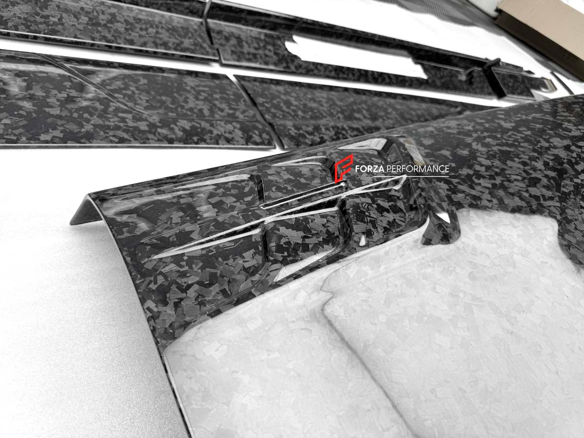 FORGED CARBON CONVERSION BODY KIT for ROLLS-ROYCE CULLINAN SERIES 1 2018 - 2025 upgrade to SERIES 2 FACELIFT
Set includes:
Front Lip
Front Bumper
Front Bumper Meshes
Headlights
Front Grille Frame
Hood / Bonnet
Front Fenders
Fenders Flares
Door Covers
Side Skirts
Roof Spoiler
D-Pillar Panel
Rear Trunk Spoiler
Rear Panel
Rear Bumper
Rear Diffuser
Exhaust Tips
Exhaust Mufflers
Material: Dry Carbon