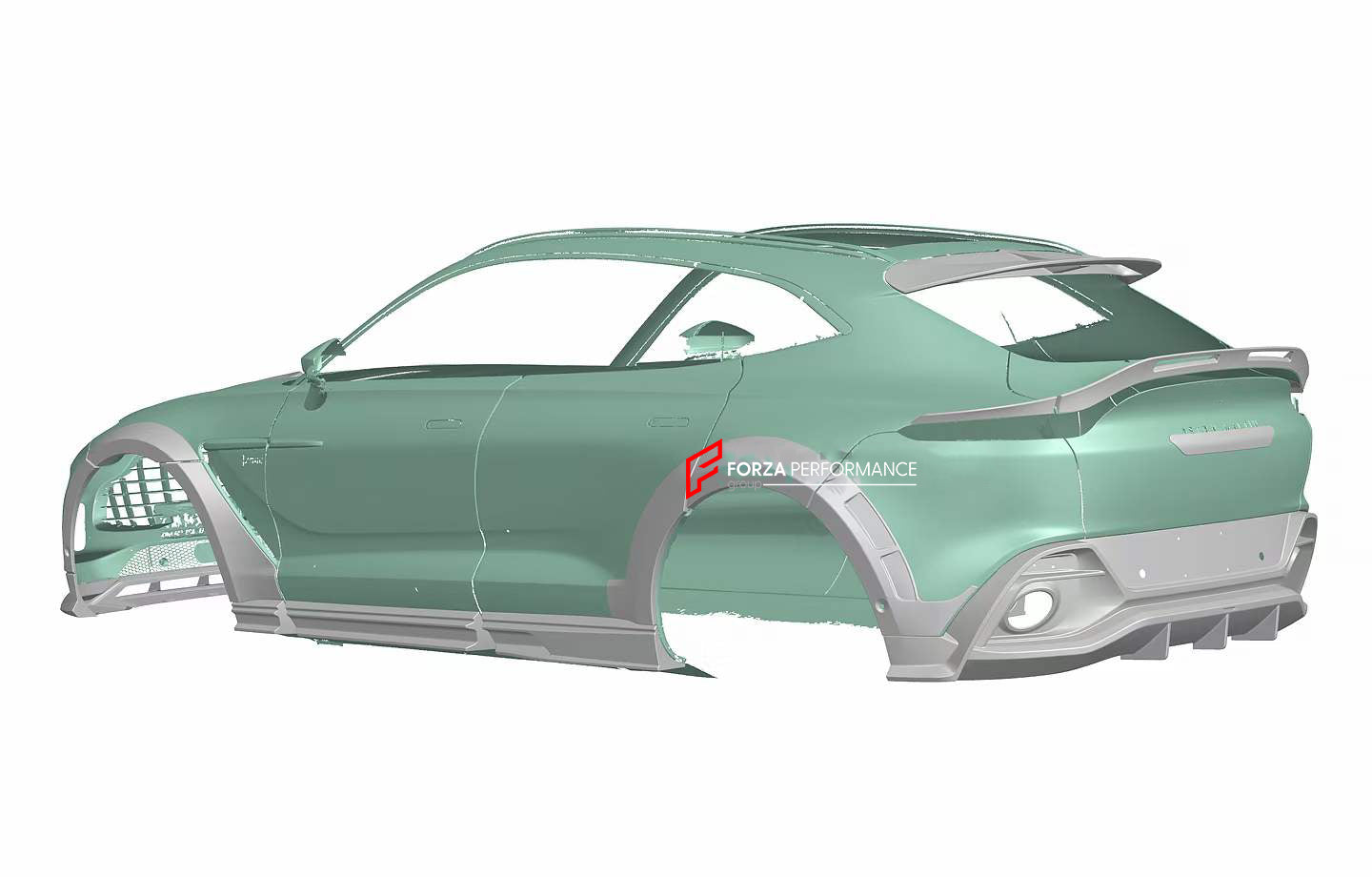 FORZA DRY CARBON BODY AERO KIT for ASTON MARTIN DBX  Set includes:  Front Lip Hood Air Vents Side Fenders Side Skirts Roof Spoiler Rear Bumper Rear Spoiler Rear Diffuser