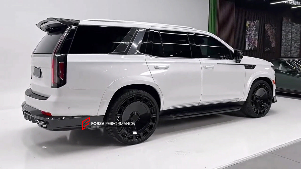 WIDE BODY KIT for CADILLAC ESCALADE 2021 - 2024
Set includes:
Front Lip
Front Bumper Trims
Grille Cover
Roof Spoiler 
Rear Diffuser 
Exhaust Tips
Material: Carbon Fiber
Note: Professional installation is required.
CONTACT US FOR PRICING 
Payment ►
Visa
Mastercard
PayPal with a credit card (add 4.4% at checkout)
Payoneer
Cryptocurrency
Shipment ►
By express DHL/UPS/TNT/FedEx
To the local international airport
Special line by air
Special line by the sea
To Europe and the UK by train
Please let us