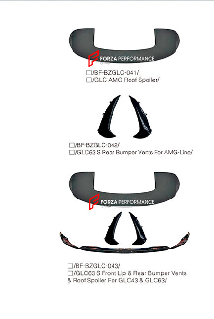 FRONT LIP ROOF SPOILER REAR BUMPER VENTS for MERCEDES BENZ GLC CLASS AMG X254 GLC43 GLC63 UPGRADE to AMG X254 GLC63 SE 2023+
Set includes:
Front Lip
Spoiler
Rear Bumper Vents
Material: Plastic
Note: Professional installation is required.
* Each part of this kit can be sent separately. Please contact us if you need a specific part.
Payment ►
Visa
Mastercard
PayPal with a credit card (add 4.4% at checkout)
Payoneer
Cryptocurrency
Shipment ►
By express DHL/UPS/TNT/FedEx
To the local international ai