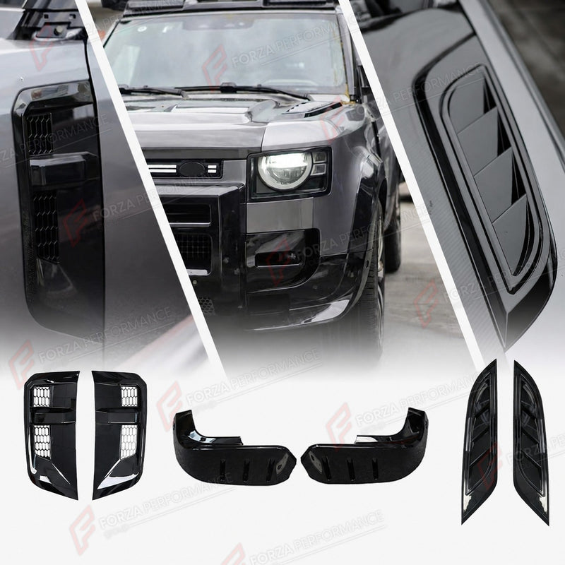 GLOSS BLACK HOOD BONNET VENT COVERS FENDER VENT COVERS FRONT SPLITTERS for LAND ROVER DEFENDER 90 110 130 L663 2020+