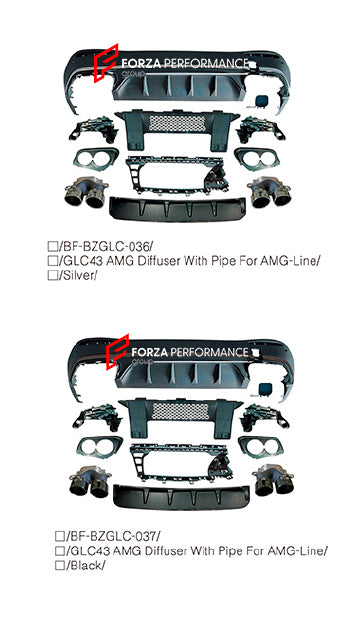 REAR DIFFUSER with EXHAUST TIPS for MERCEDES BENZ GLC CLASS X254 AMG LINE UPGRADE to AMG X254 GLC43 2023+
Set includes:
Rear Diffuser
Exhaust Tips
Material: Plastic
Note: Professional installation is required.
* Each part of this kit can be sent separately. Please contact us if you need a specific part.
Payment ►
Visa
Mastercard
PayPal with a credit card (add 4.4% at checkout)
Payoneer
Cryptocurrency
Shipment ►
By express DHL/UPS/TNT/FedEx
To the local international airport
Special line by air
Spe