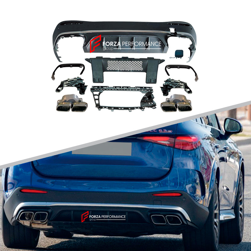 REAR DIFFUSER WITH SILVER BLACK EXHAUST TIPS for MERCEDES BENZ GLC63 X254 AMG COUPE 2015 - 2018