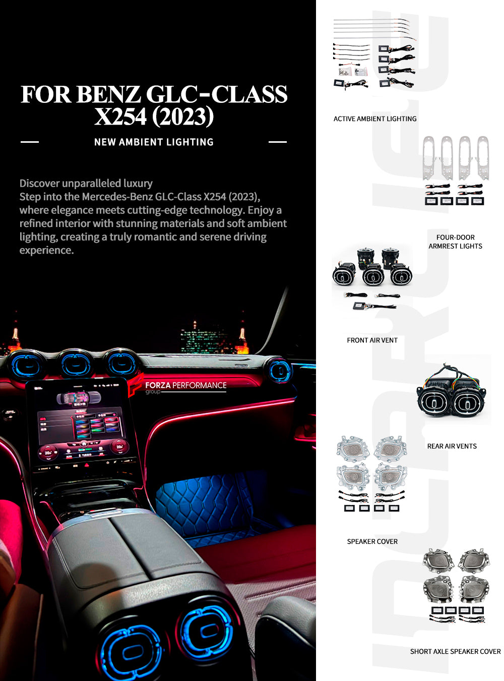 SPEAKER COVERS AND AIR VENTS WITH AMBIENT LIGHTS for MERCEDES-BENZ GLC X254 2022+
Set includes:
Speaker Covers
Air Vents
Lights
Fragrance System
Features:
Ability to change the color and the speed of the light
Material: Plastic
Note: Professional installation is required.
Payment ►
Visa
Mastercard
PayPal with a credit card (add 4.4% at checkout)
Payoneer
Cryptocurrency
Shipment ►
By express DHL/UPS/TNT/FedEx
To the local international airport
Special line by air
Special line by the sea
To Europe and