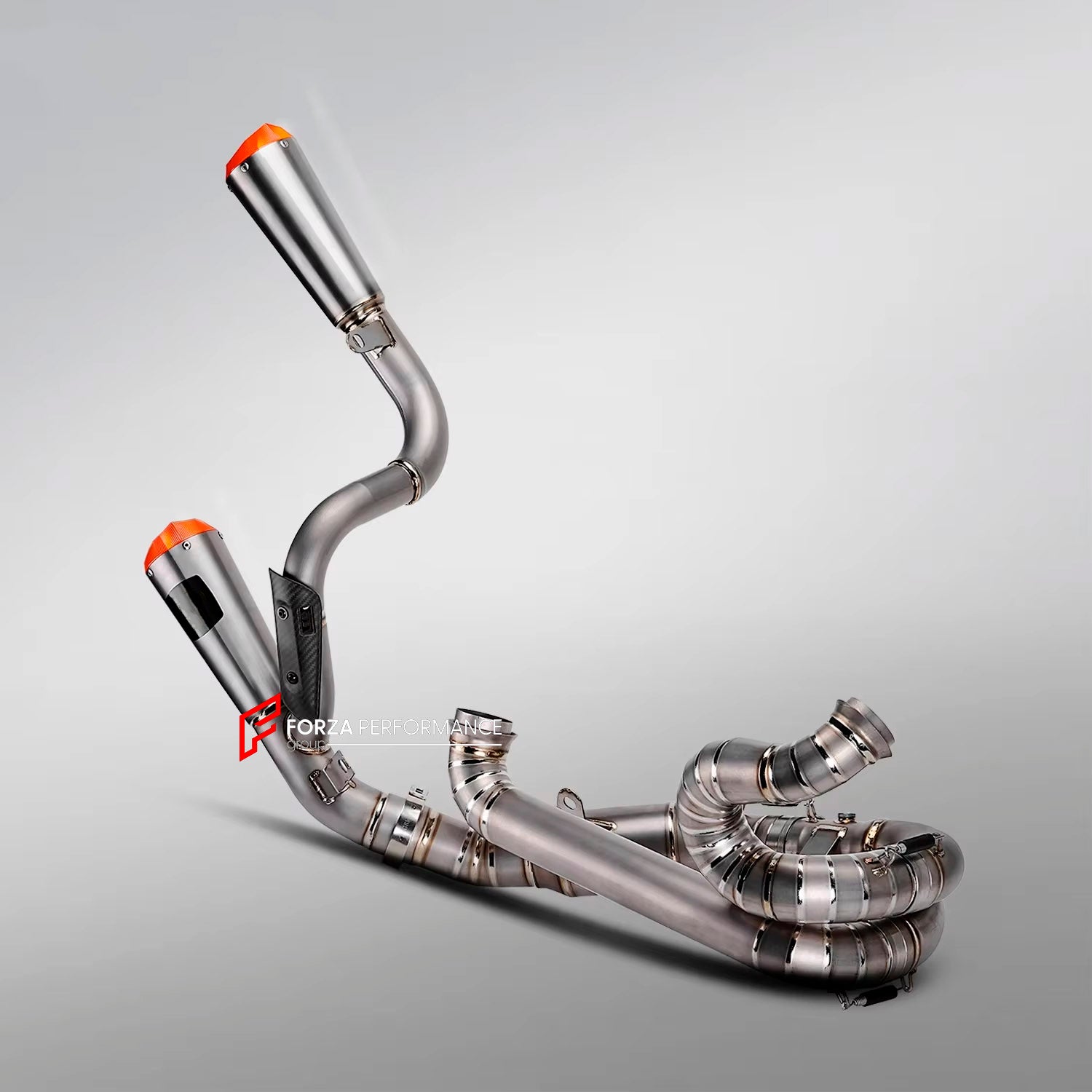 TITANIUM MOTORCYCLE EXHAUST SYSTEM for KTM DUKE SUPER DUKE 1290 1390 R RR EVO 2020 - 2024
Set include:
Header
2-1 Merge Collector
Resonator
Mid pipe
Link Pipe
Exhaust Slip Ons
Heat Shield
Material: Titanium (can be made in Stainless Steel)
NOTE: Professional installation is required.
FEATURES:
Engineered Digital prototyping using 3D CAD design software, each car model chassis has been 3D laser scanned in the factor
Factory run all test cars on Italian 1200HP Dyno machine, to make the best perfo
