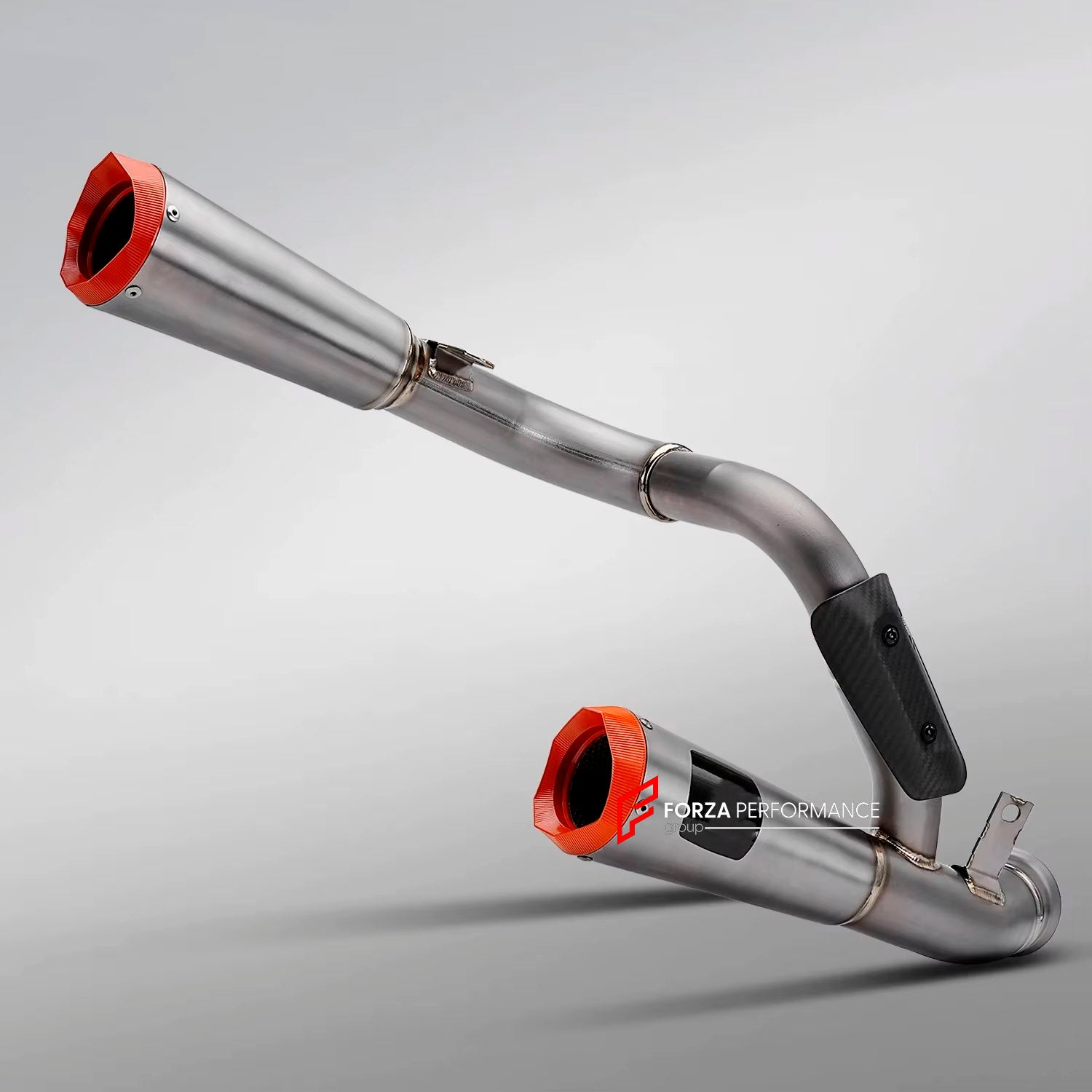 TITANIUM MOTORCYCLE EXHAUST SYSTEM for KTM DUKE SUPER DUKE 1290 1390 R RR EVO 2020 - 2024
Set include:
Header
2-1 Merge Collector
Resonator
Mid pipe
Link Pipe
Exhaust Slip Ons
Heat Shield
Material: Titanium (can be made in Stainless Steel)
NOTE: Professional installation is required.
FEATURES:
Engineered Digital prototyping using 3D CAD design software, each car model chassis has been 3D laser scanned in the factor
Factory run all test cars on Italian 1200HP Dyno machine, to make the best perfo