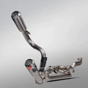 TITANIUM MOTORCYCLE EXHAUST SYSTEM for KTM DUKE SUPER DUKE 1290 1390
Set include:
Header
2-1 Merge Collector
Resonator
Mid pipe
Link Pipe
Exhaust Slip Ons
Material: Titanium (can be made in Stainless Steel)
NOTE: Professional installation is required.
FEATURES:
Engineered Digital prototyping using 3D CAD design software, each car model chassis has been 3D laser scanned in the factor
Factory run all test cars on Italian 1200HP Dyno machine, to make the best performance design of exhaust
CNC bend