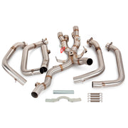 TITANIUM MOTORCYCLE EXHAUST SYSTEM for SUZUKI GSX 1300R HAYABUSA GEN2 2021 - 2024
Set include:
Header
2-1 Merge Collectors
Mid pipe
Material: Titanium (can be made in Stainless Steel)
NOTE: Professional installation is required.
FEATURES:
Engineered Digital prototyping using 3D CAD design software, each car model chassis has been 3D laser scanned in the factor
Factory run all test cars on Italian 1200HP Dyno machine, to make the best performance design of exhaust
CNC bending machine accurately b