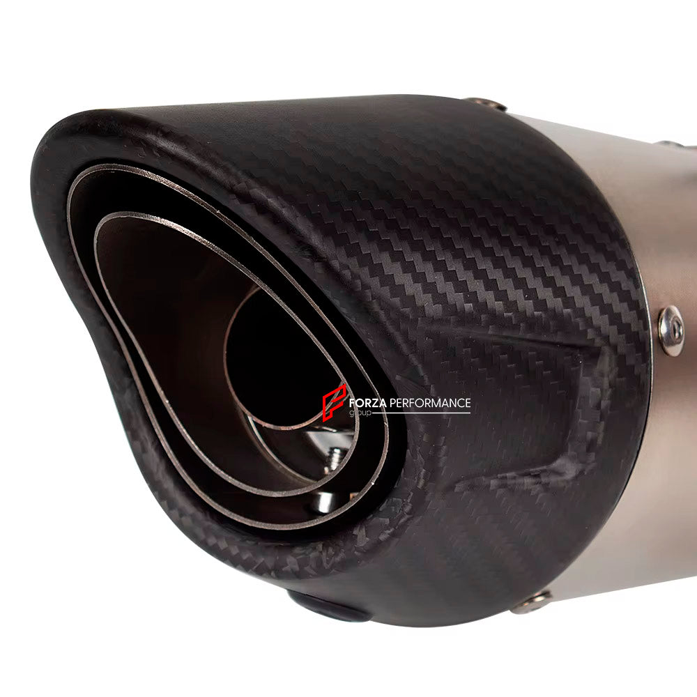 TITANIUM MOTORCYCLE EXHAUST SYSTEM for TRIUMPH STREET TRIPLE 765 R RS
Set include:
Header
3-1 Merge Collector
Mid pipe
Slip - On
Material: Titanium (can be made in Stainless Steel)
NOTE: Professional installation is required.
FEATURES:
Engineered Digital prototyping using 3D CAD design software, each car model chassis has been 3D laser scanned in the factor
Factory run all test cars on Italian 1200HP Dyno machine, to make the best performance design of exhaust
CNC bending machine accurately bends the