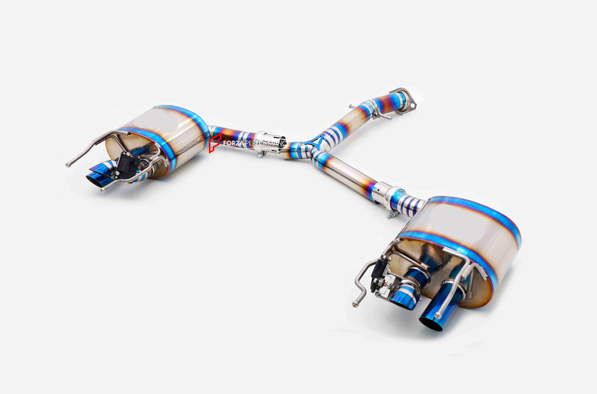 TITANIUM VALVED EXHAUST CATBACK MUFFLER for LEXUS IS F XE20 5.0T 2007 - 2014
Set includes:
Center Pipes
Mufflers with valves
Exhaust tips
Material: Titanium
Optional: We can offer downpipe and catless downpipe
Production time: 10 days
FEATURES:
Engineered Digital prototyping using 3D CAD design software, each car model chassis has been 3D laser scanned in the factory
Factory run all test cars on Italian 1200HP Dyno machine, to make the best performance design of exhaust
CNC bending machine accurately